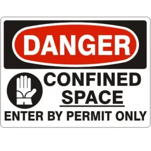 "DANGER CONFINED SPACE ENTER BY PERMIT ONLY" - Safety Sign, Adhesive Vinyl, 10"x14"