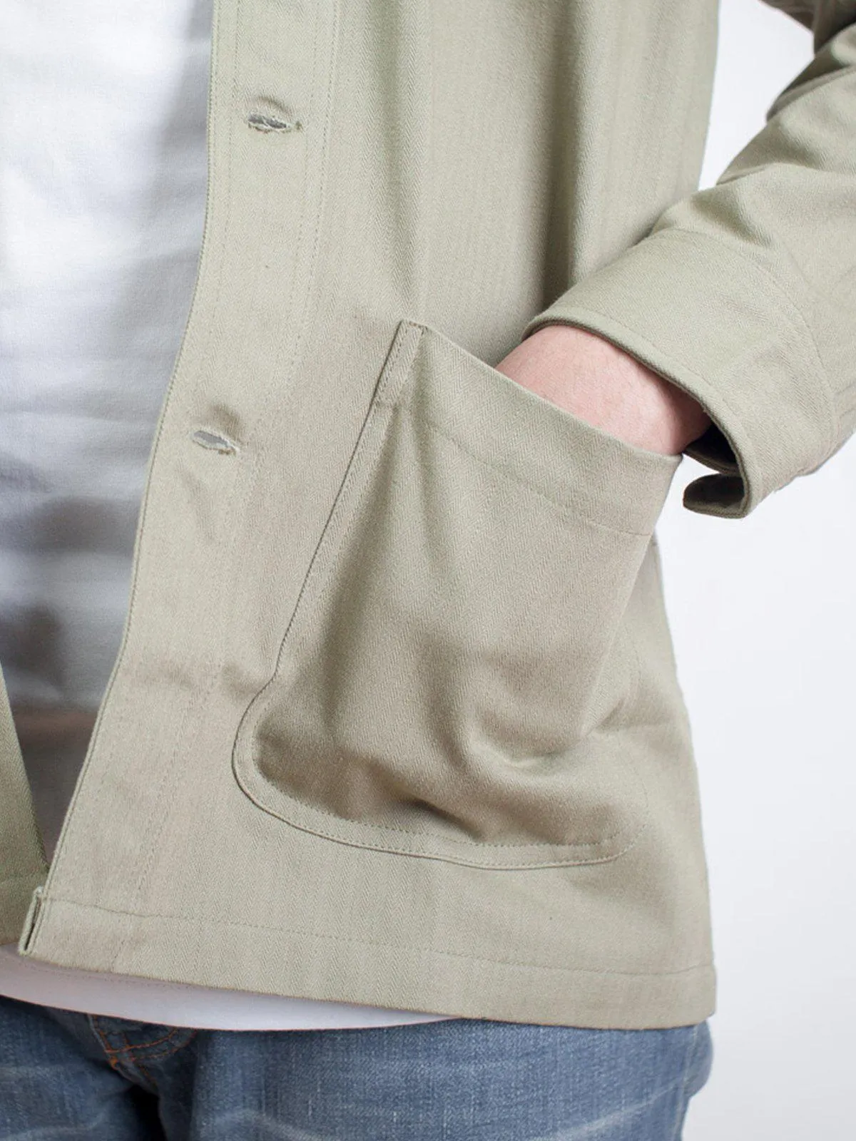 Qutn 3 Pocket Jacket LT Olive Herringbone