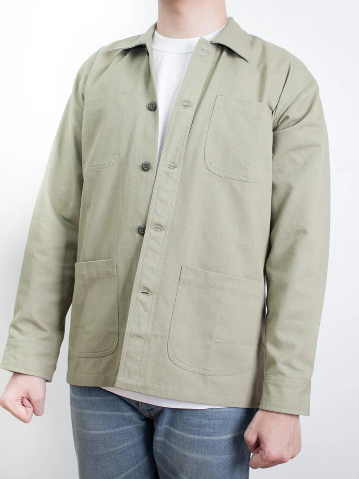 Qutn 3 Pocket Jacket LT Olive Herringbone