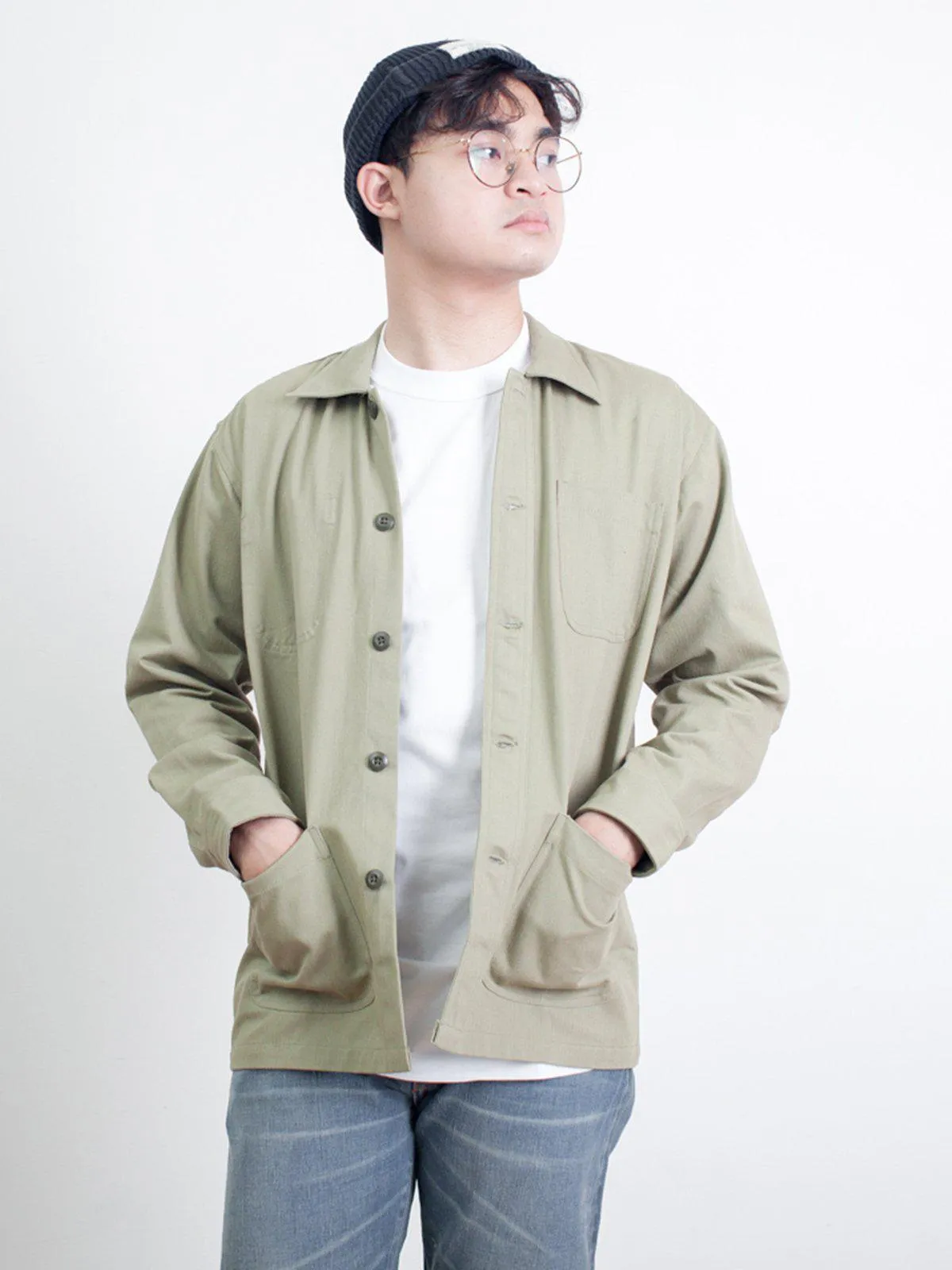Qutn 3 Pocket Jacket LT Olive Herringbone