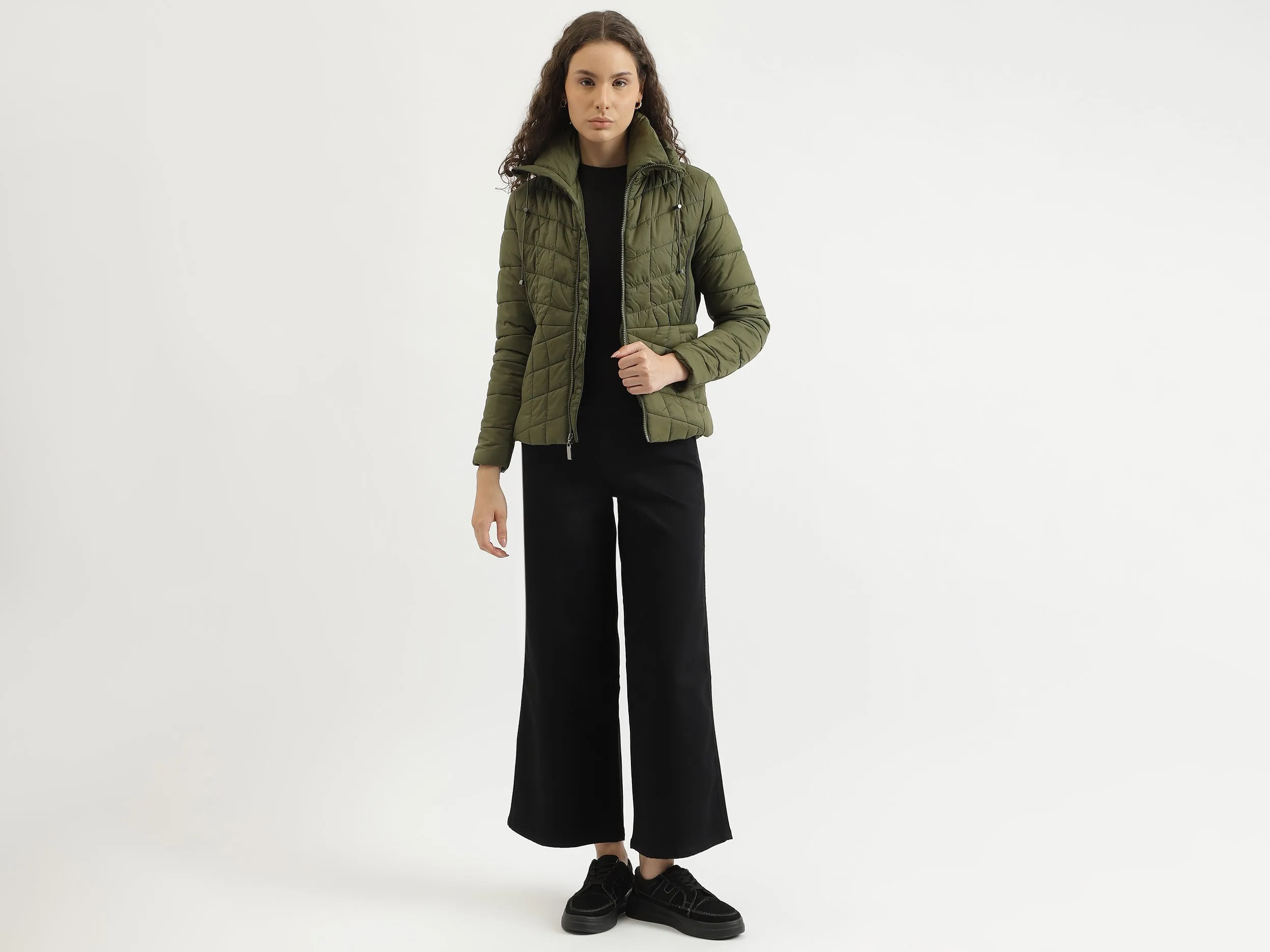 Regular Fit High Neck Solid Jacket