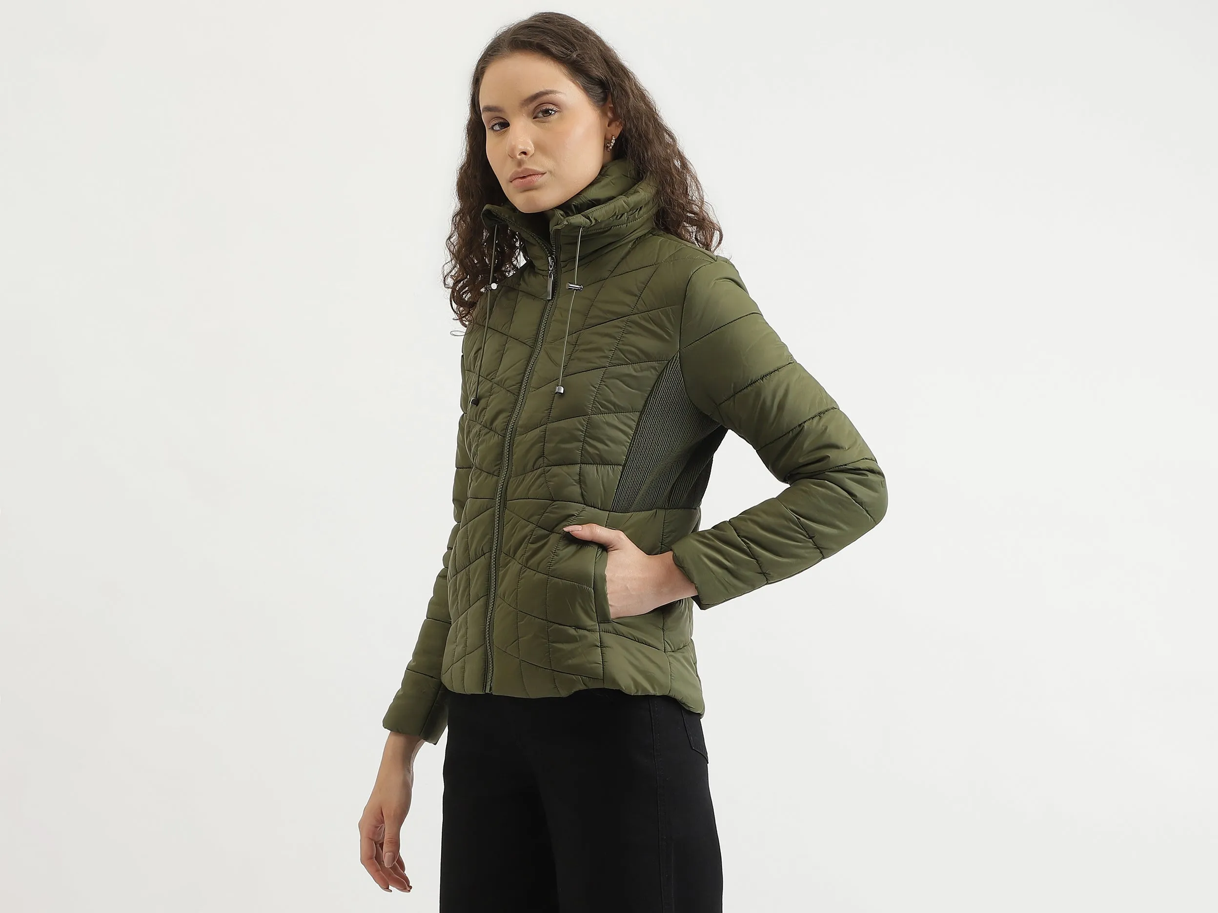 Regular Fit High Neck Solid Jacket