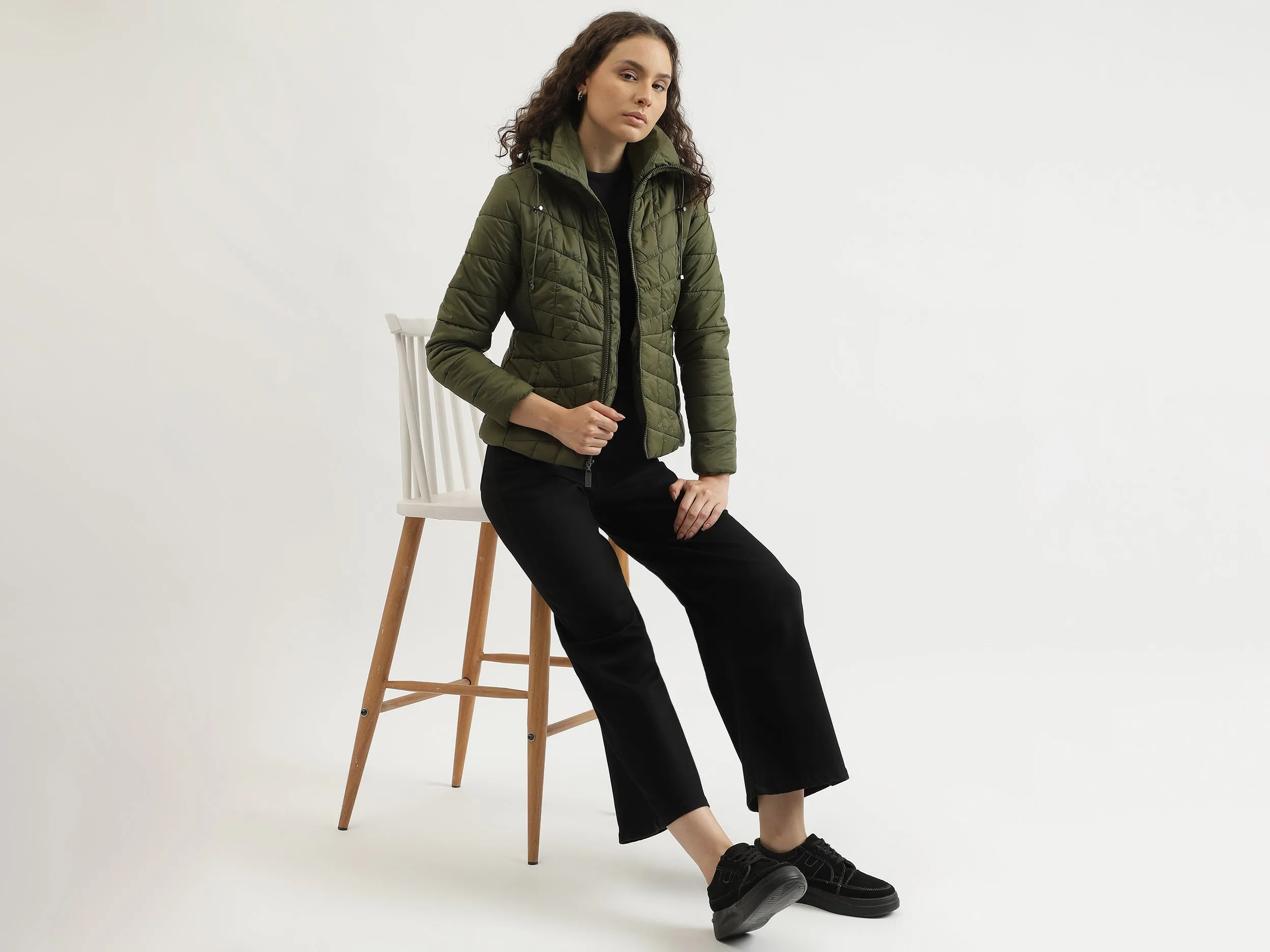 Regular Fit High Neck Solid Jacket