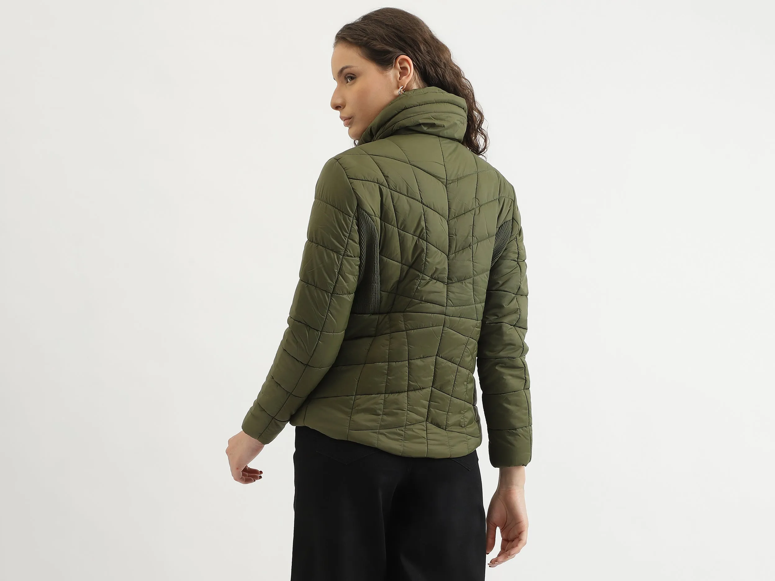 Regular Fit High Neck Solid Jacket