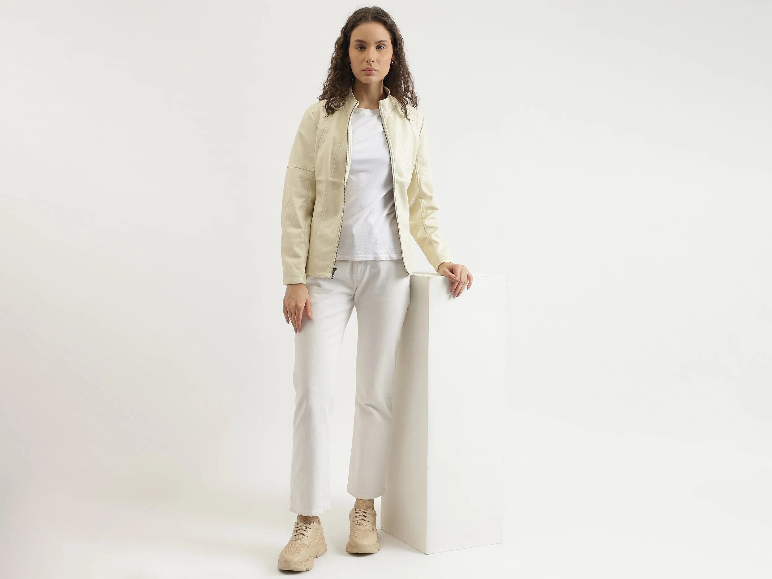 Regular Fit Mock Neck Solid Jacket
