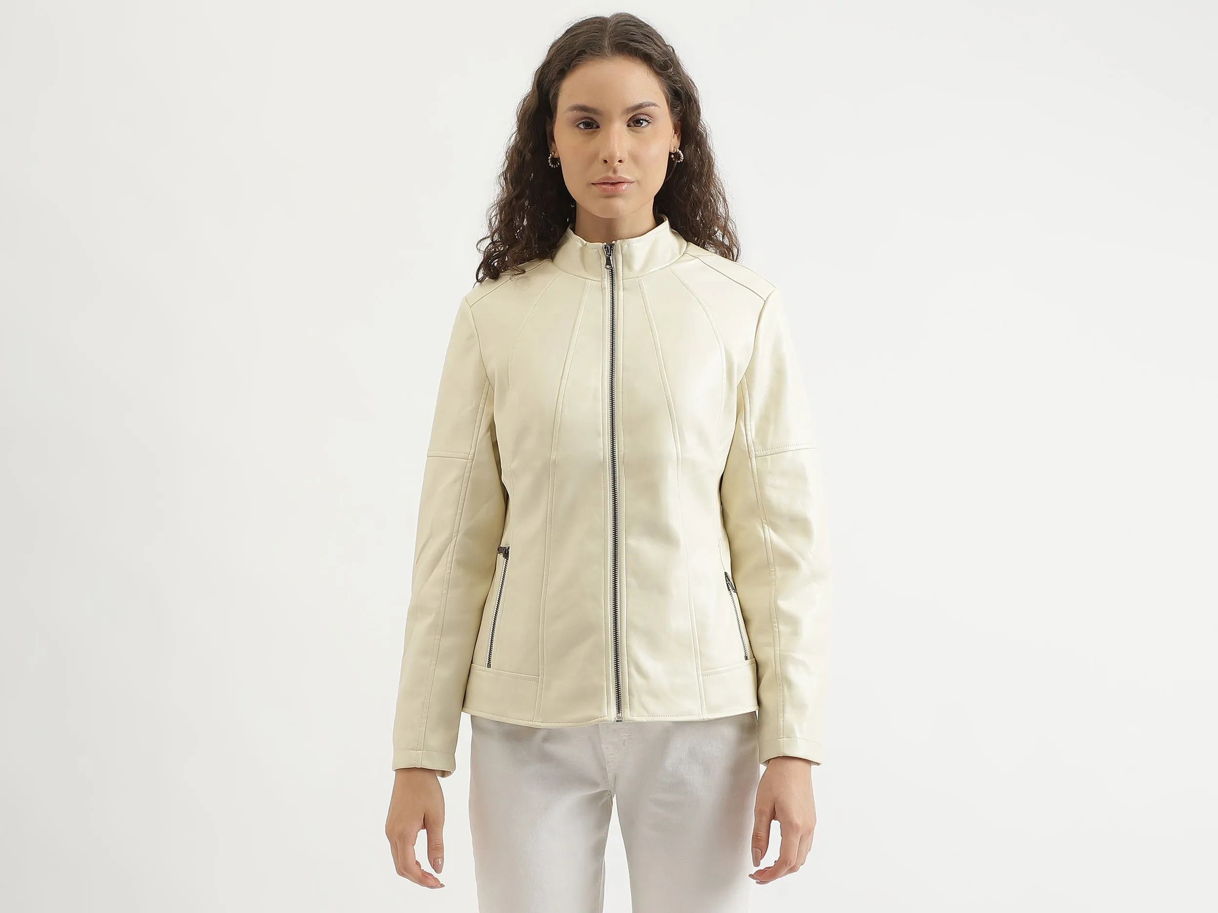 Regular Fit Mock Neck Solid Jacket