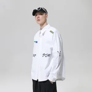 Relaxed Fit Cotton Long Sleeve Shirt with Stylish Letter Print