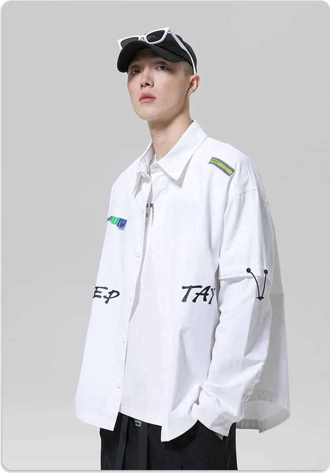 Relaxed Fit Cotton Long Sleeve Shirt with Stylish Letter Print