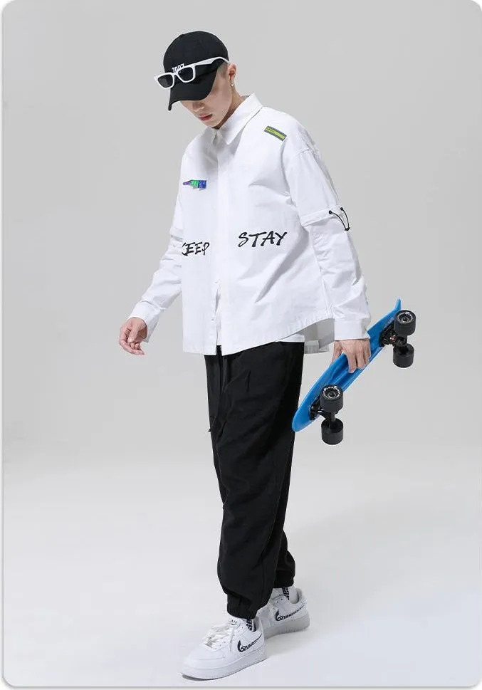 Relaxed Fit Cotton Long Sleeve Shirt with Stylish Letter Print