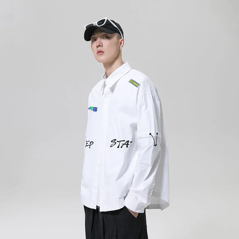 Relaxed Fit Cotton Long Sleeve Shirt with Stylish Letter Print