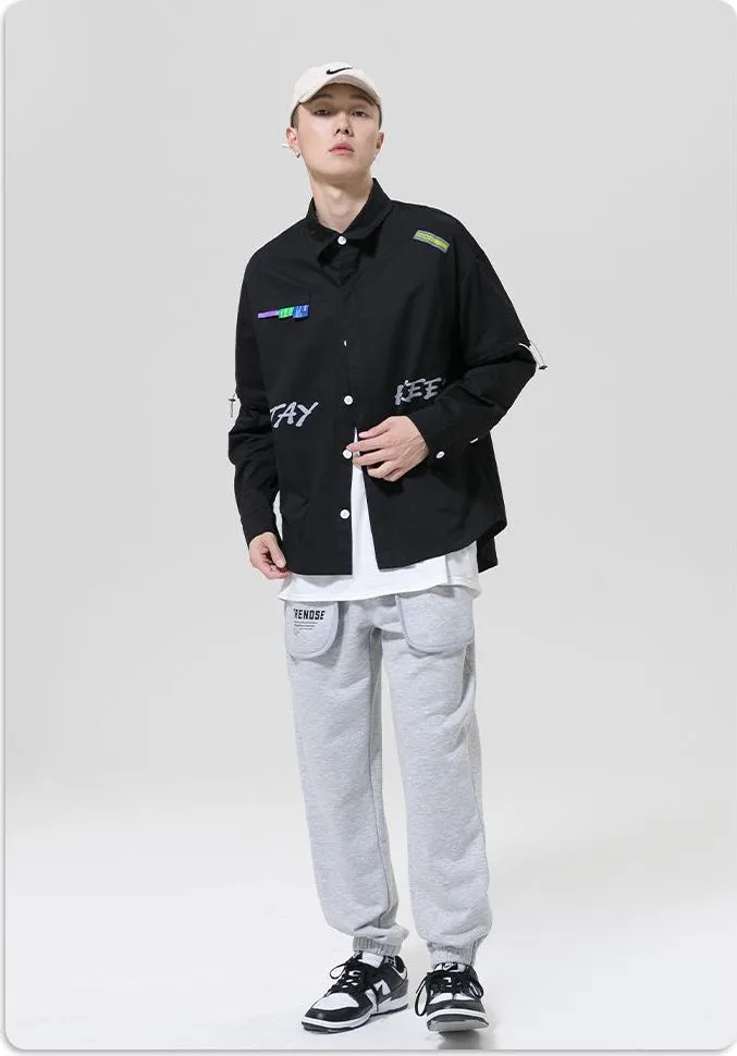 Relaxed Fit Cotton Long Sleeve Shirt with Stylish Letter Print