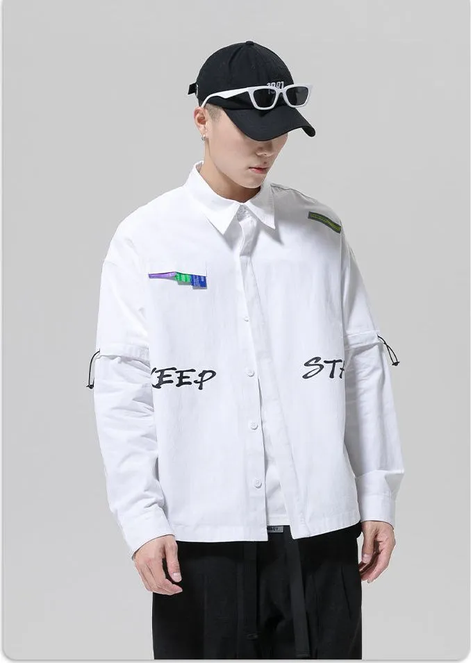 Relaxed Fit Cotton Long Sleeve Shirt with Stylish Letter Print