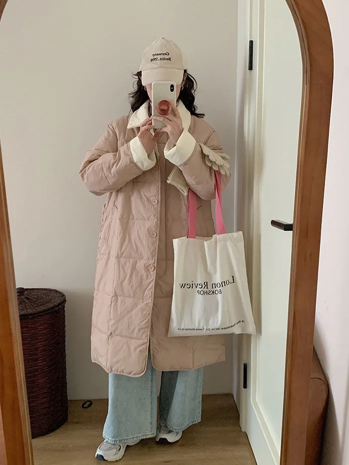 Relaxed-fit Knee-length Patchwork Puffer Coat for Women