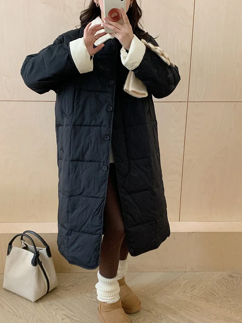 Relaxed-fit Knee-length Patchwork Puffer Coat for Women
