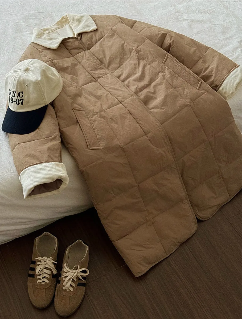 Relaxed-fit Knee-length Patchwork Puffer Coat for Women