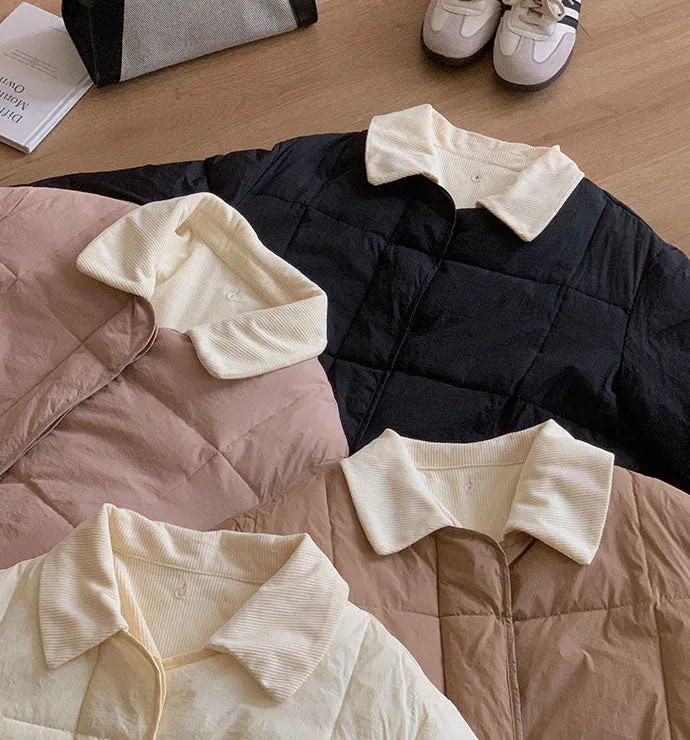 Relaxed-fit Knee-length Patchwork Puffer Coat for Women