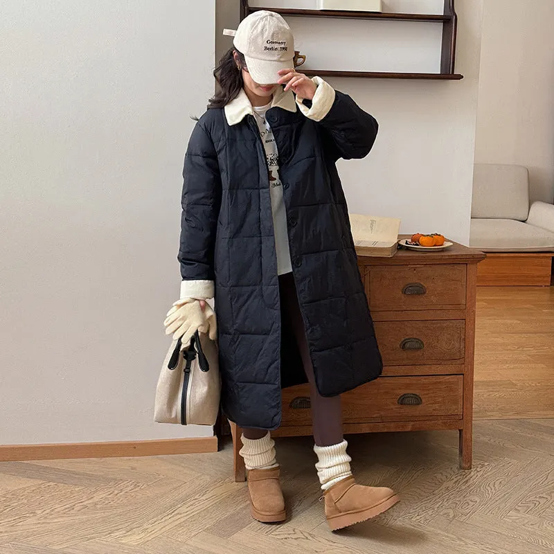 Relaxed-fit Knee-length Patchwork Puffer Coat for Women