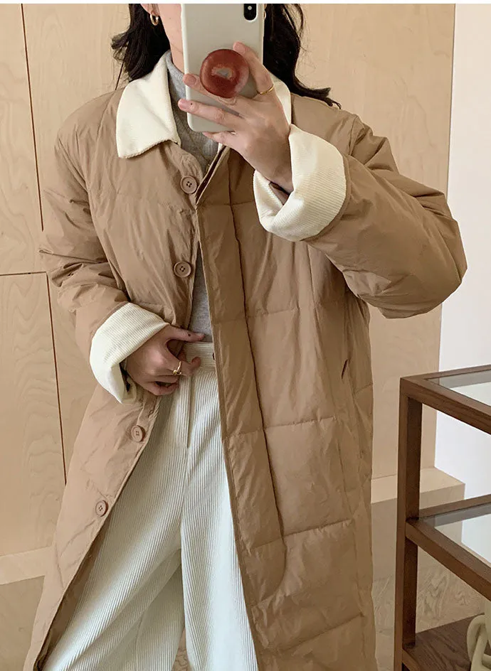 Relaxed-fit Knee-length Patchwork Puffer Coat for Women