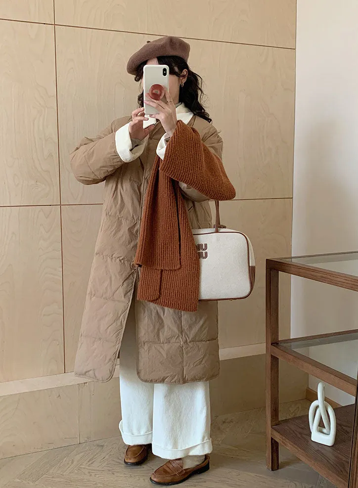 Relaxed-fit Knee-length Patchwork Puffer Coat for Women