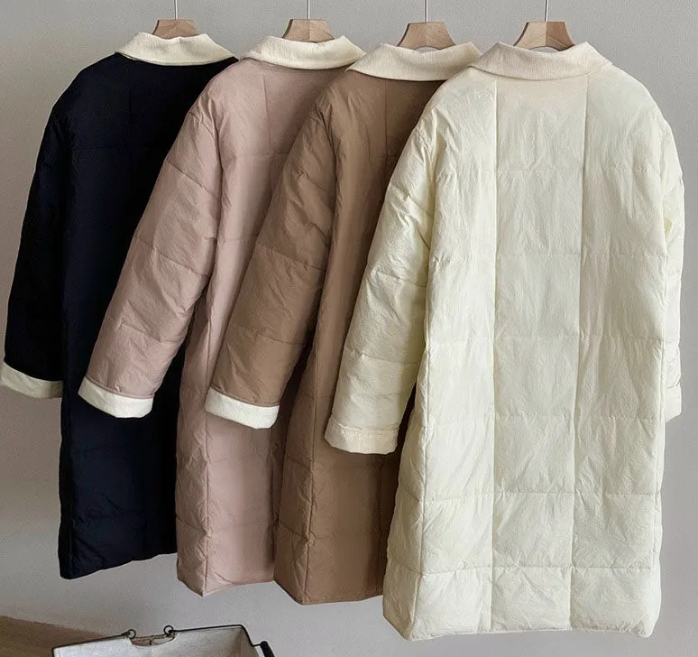 Relaxed-fit Knee-length Patchwork Puffer Coat for Women