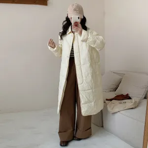 Relaxed-fit Knee-length Patchwork Puffer Coat for Women