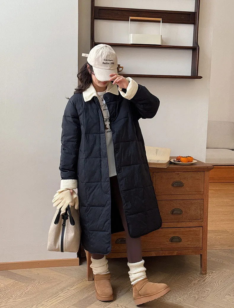 Relaxed-fit Knee-length Patchwork Puffer Coat for Women