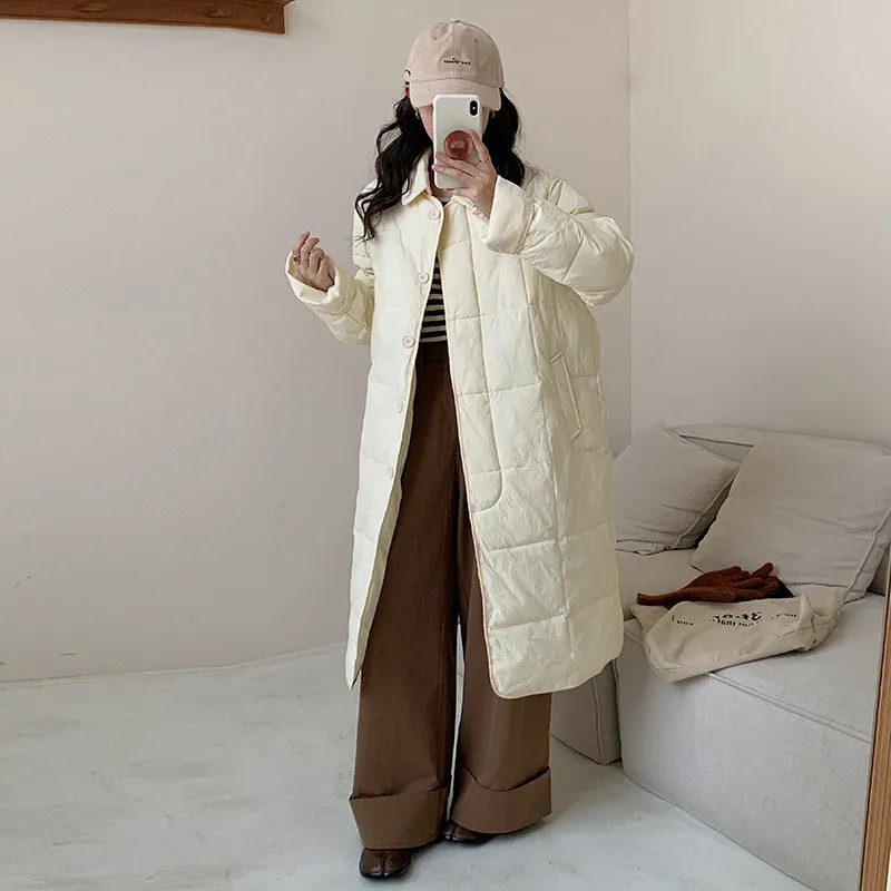 Relaxed-fit Knee-length Patchwork Puffer Coat for Women