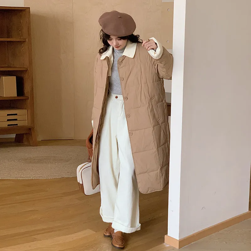 Relaxed-fit Knee-length Patchwork Puffer Coat for Women