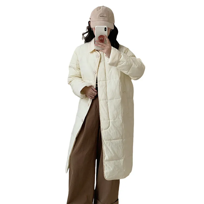 Relaxed-fit Knee-length Patchwork Puffer Coat for Women