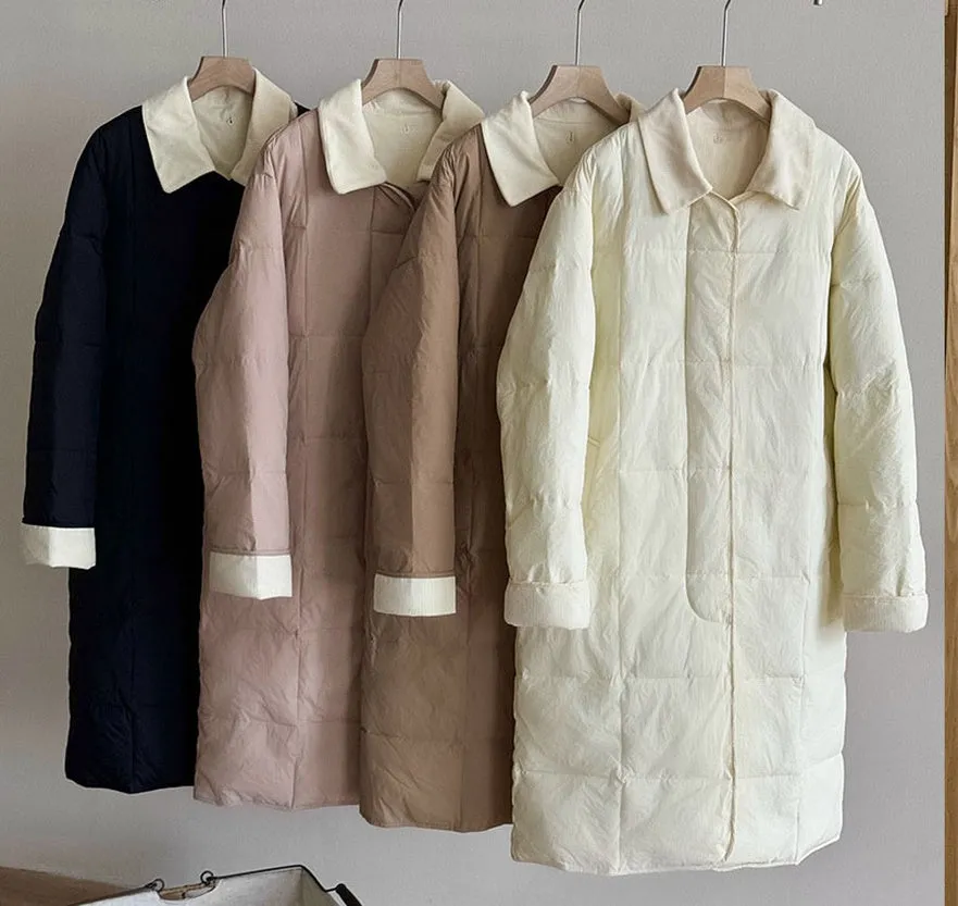 Relaxed-fit Knee-length Patchwork Puffer Coat for Women