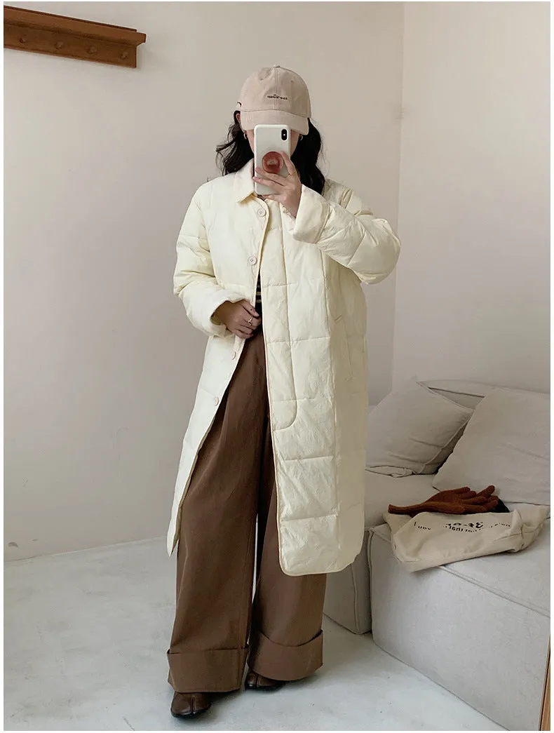 Relaxed-fit Knee-length Patchwork Puffer Coat for Women