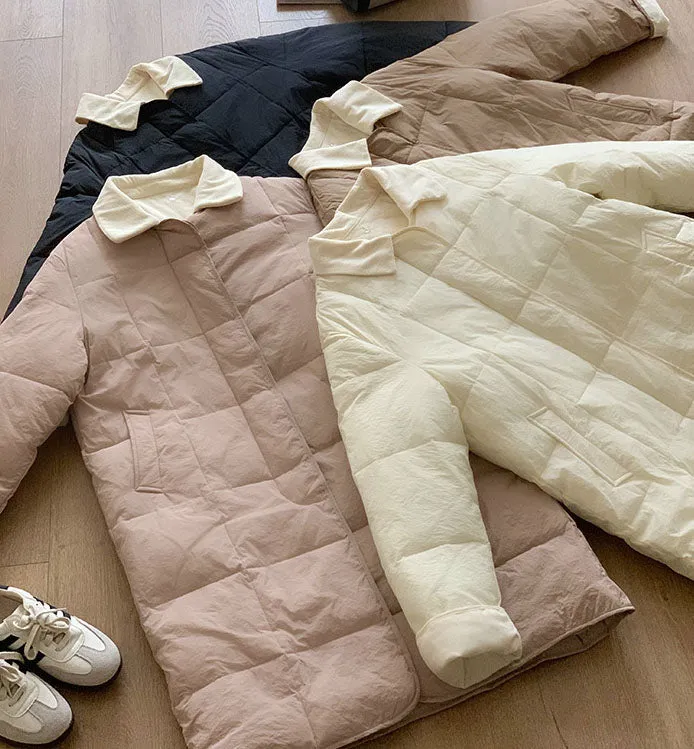 Relaxed-fit Knee-length Patchwork Puffer Coat for Women