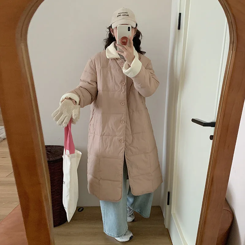 Relaxed-fit Knee-length Patchwork Puffer Coat for Women