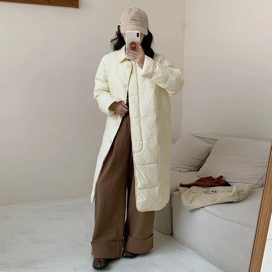 Relaxed-fit Knee-length Patchwork Puffer Coat for Women