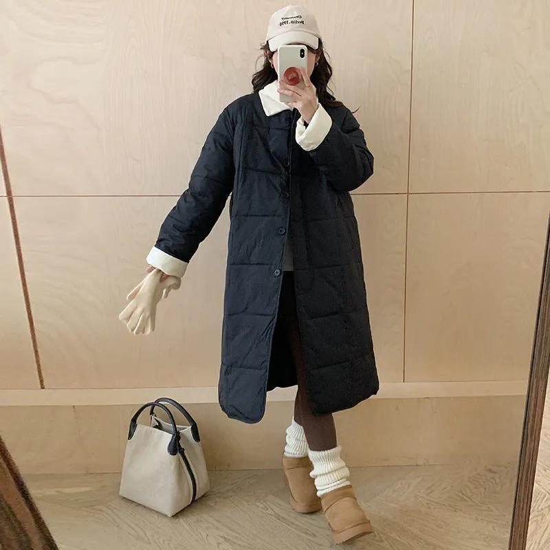 Relaxed-fit Knee-length Patchwork Puffer Coat for Women