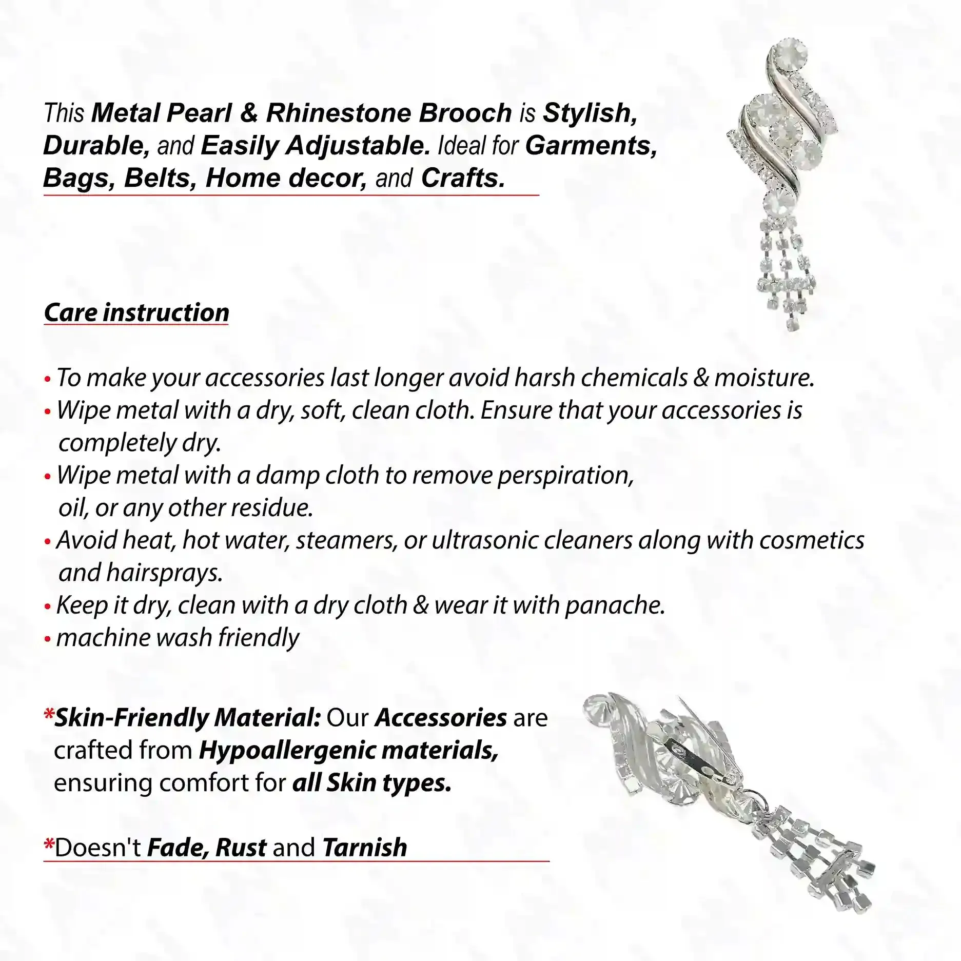 Rhinestone Swirl Brooch for Bridal & Fashion