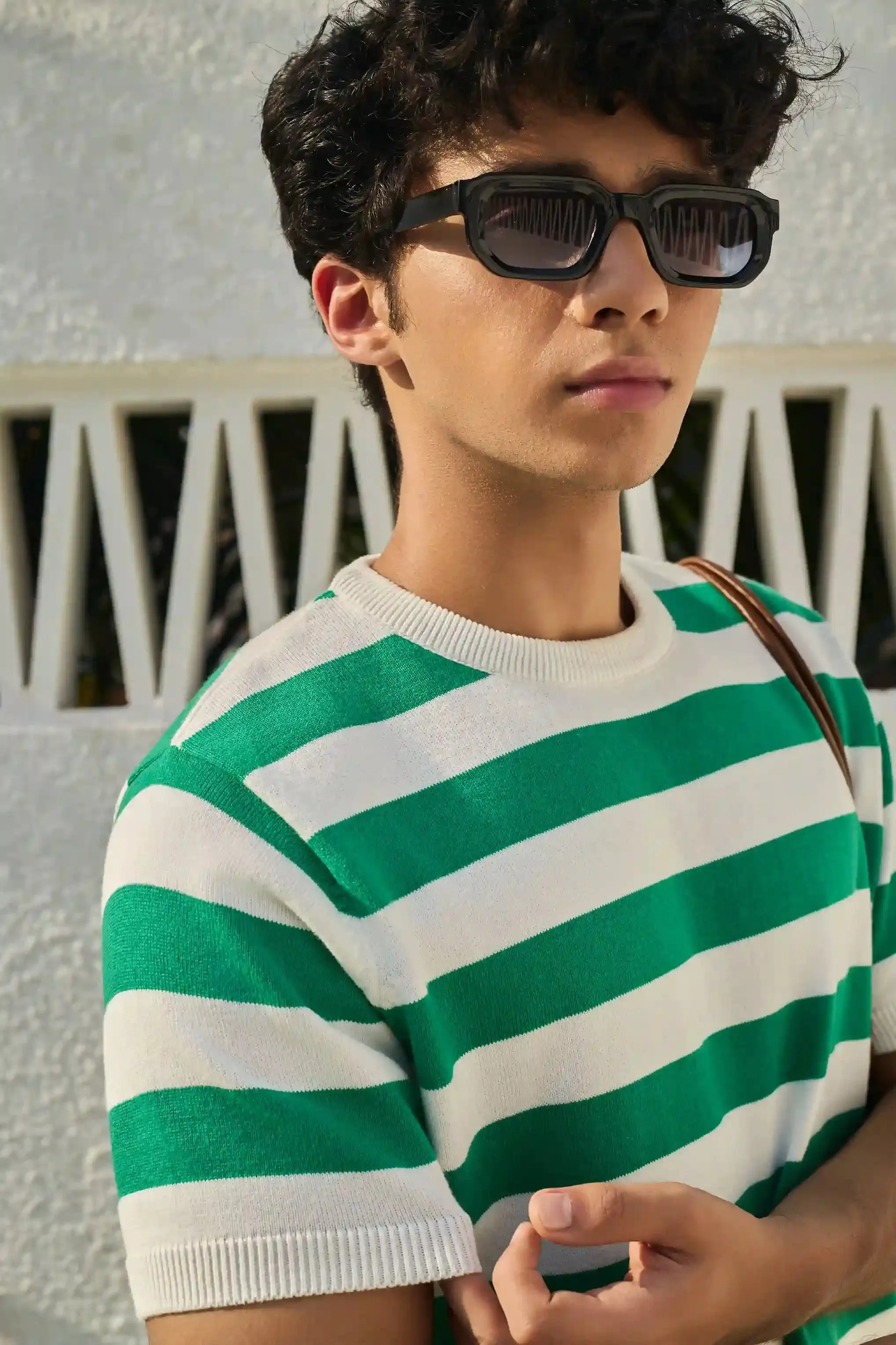 Round Neck Coastal Knit T-Shirt- Green