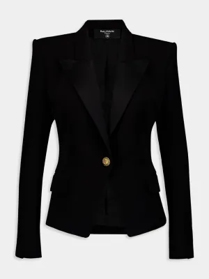 Satin-Lapel Crepe Blazer