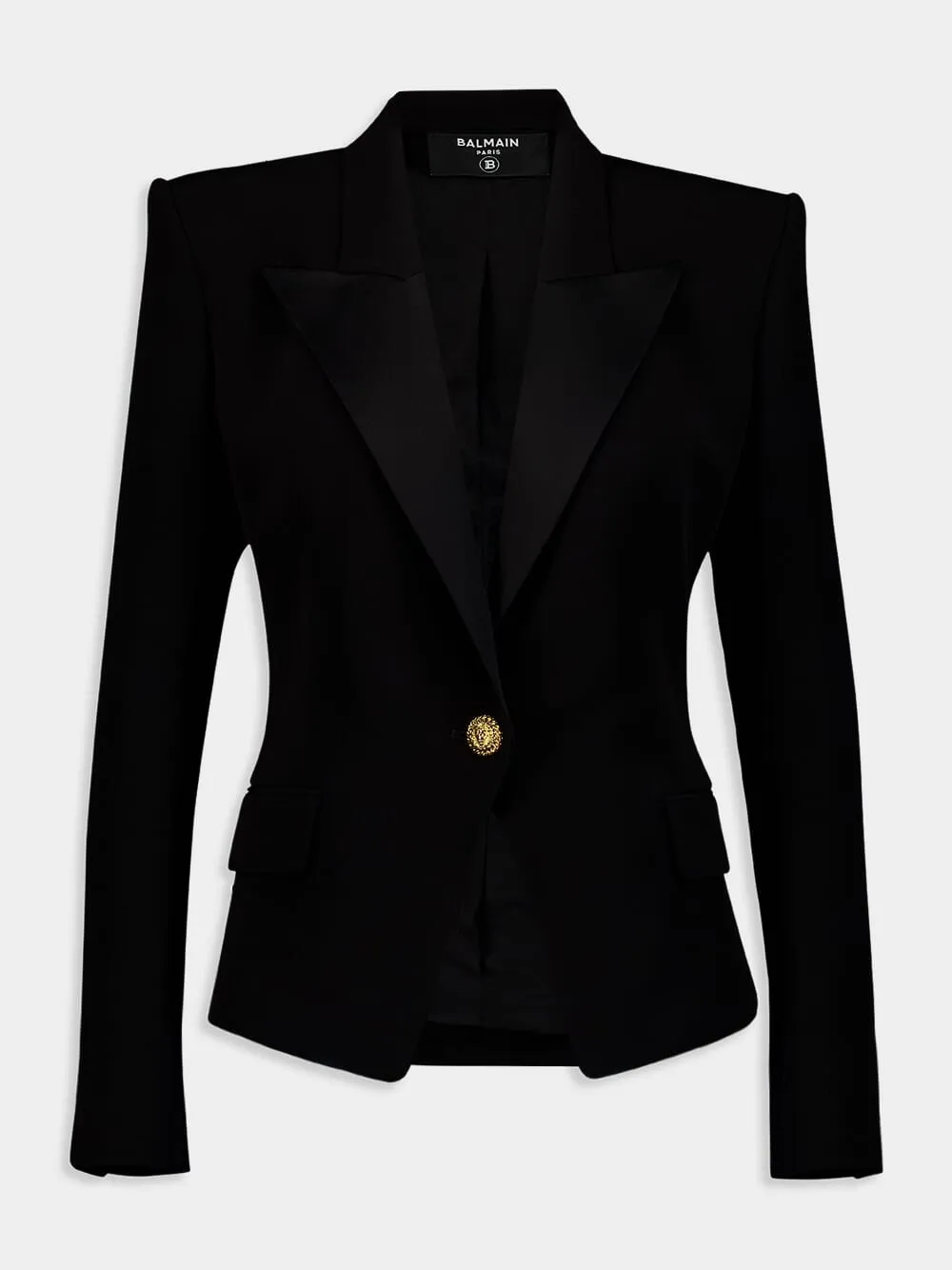Satin-Lapel Crepe Blazer