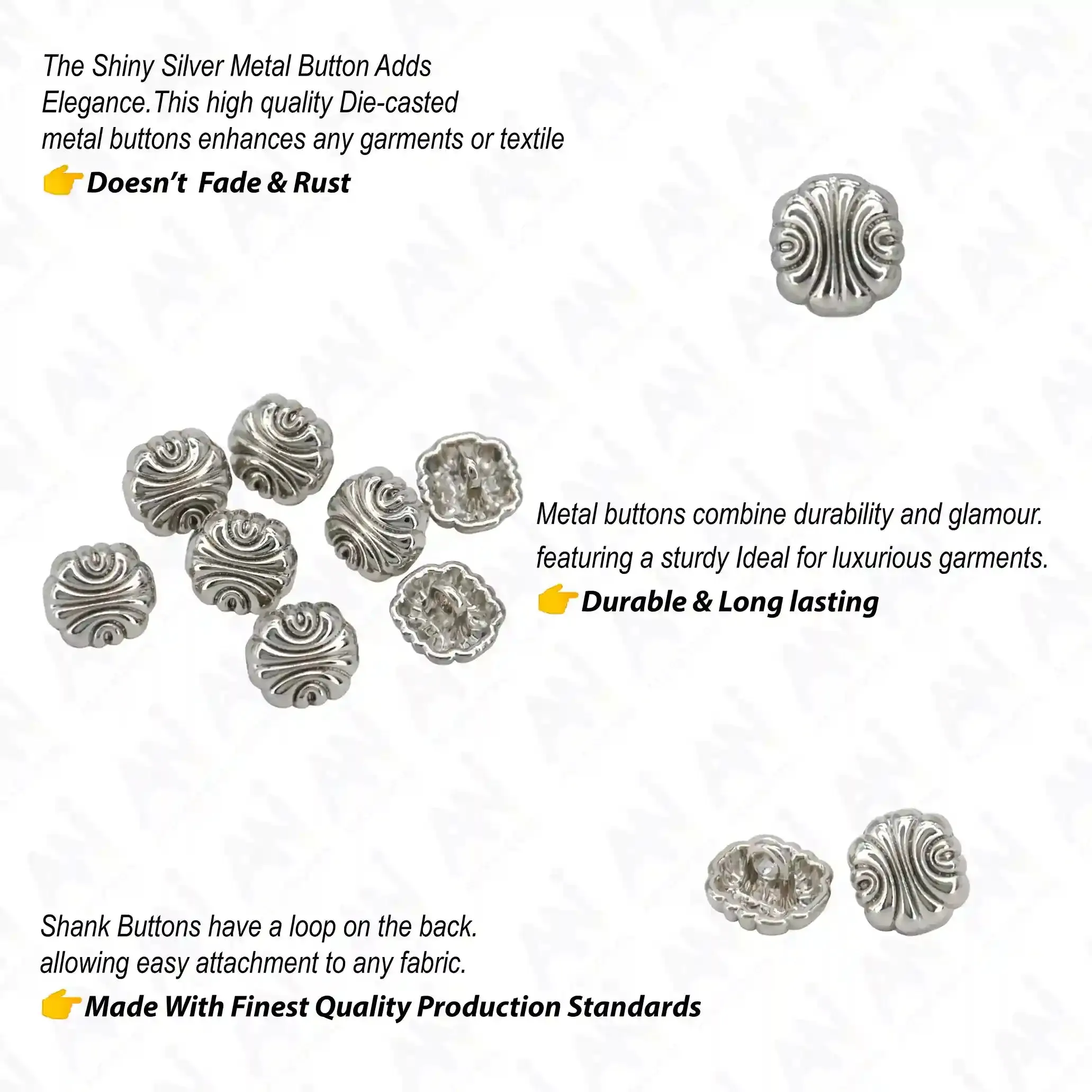 Scalloped Shirt 10mm Metal Button