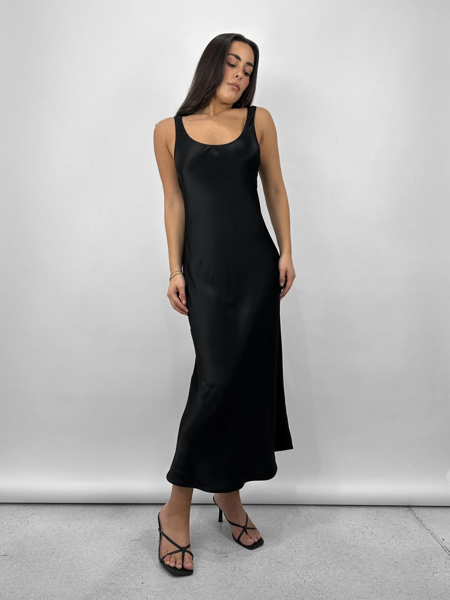 Scoop Neck Satin Midi Dress