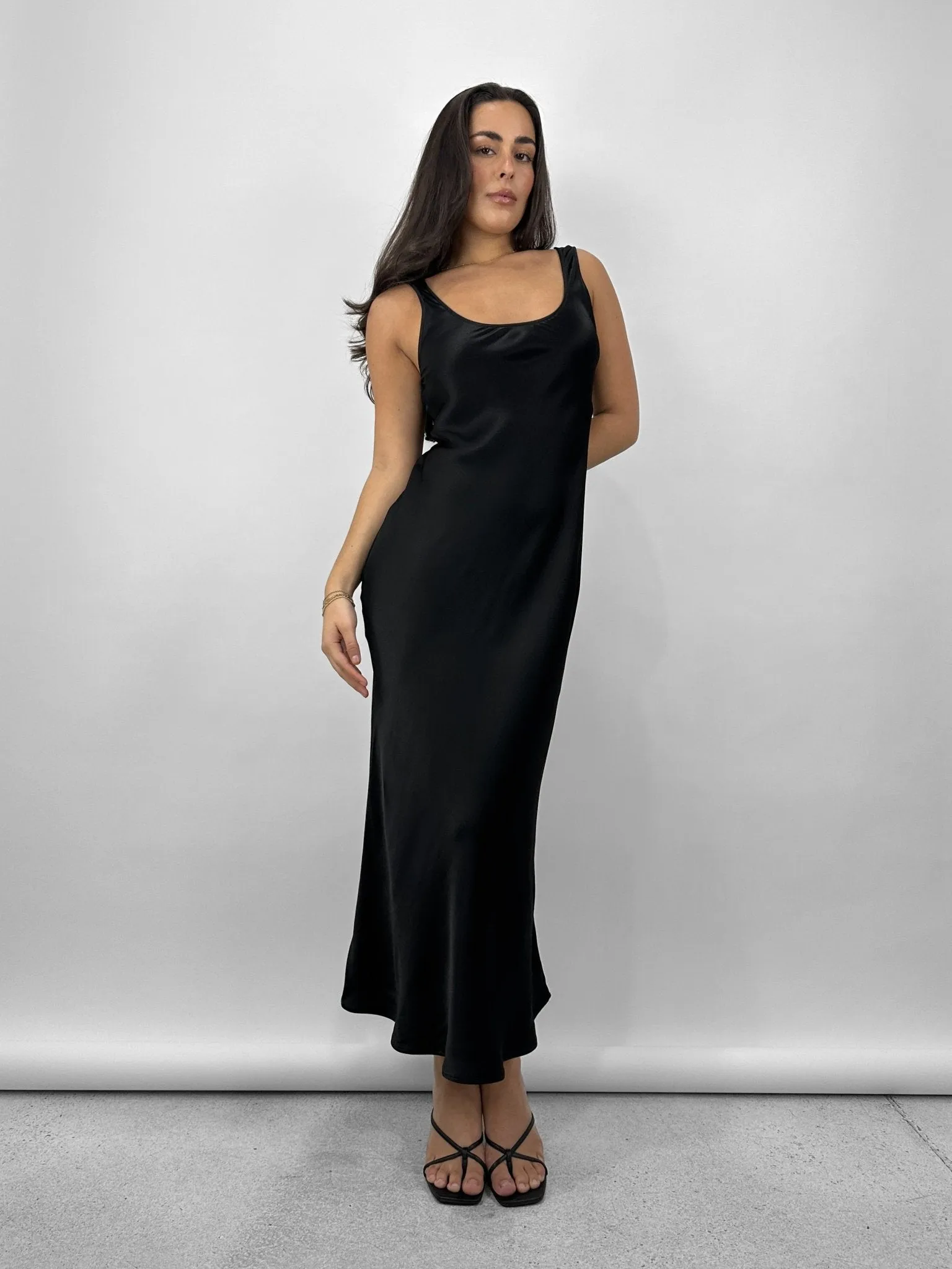 Scoop Neck Satin Midi Dress