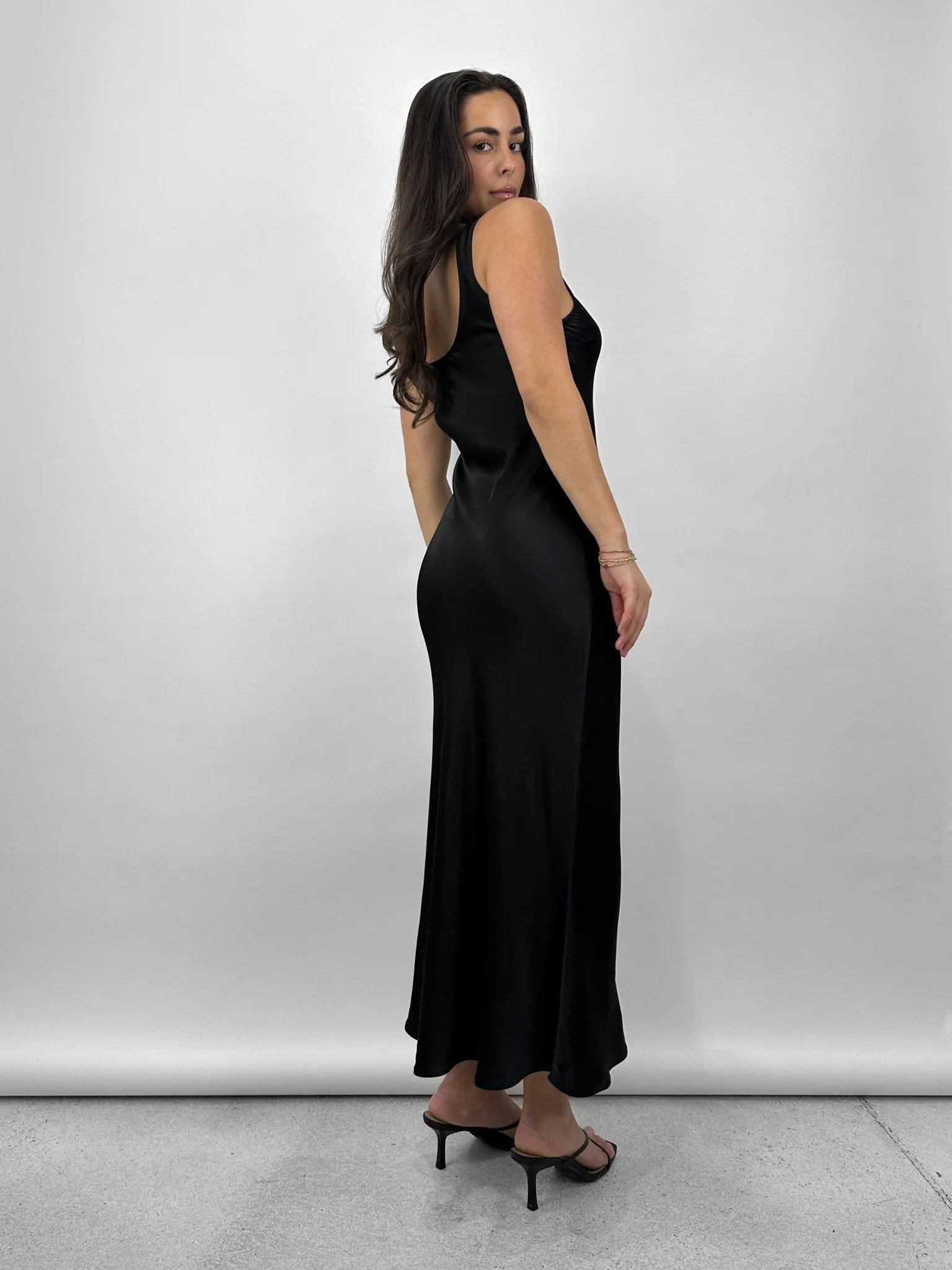 Scoop Neck Satin Midi Dress