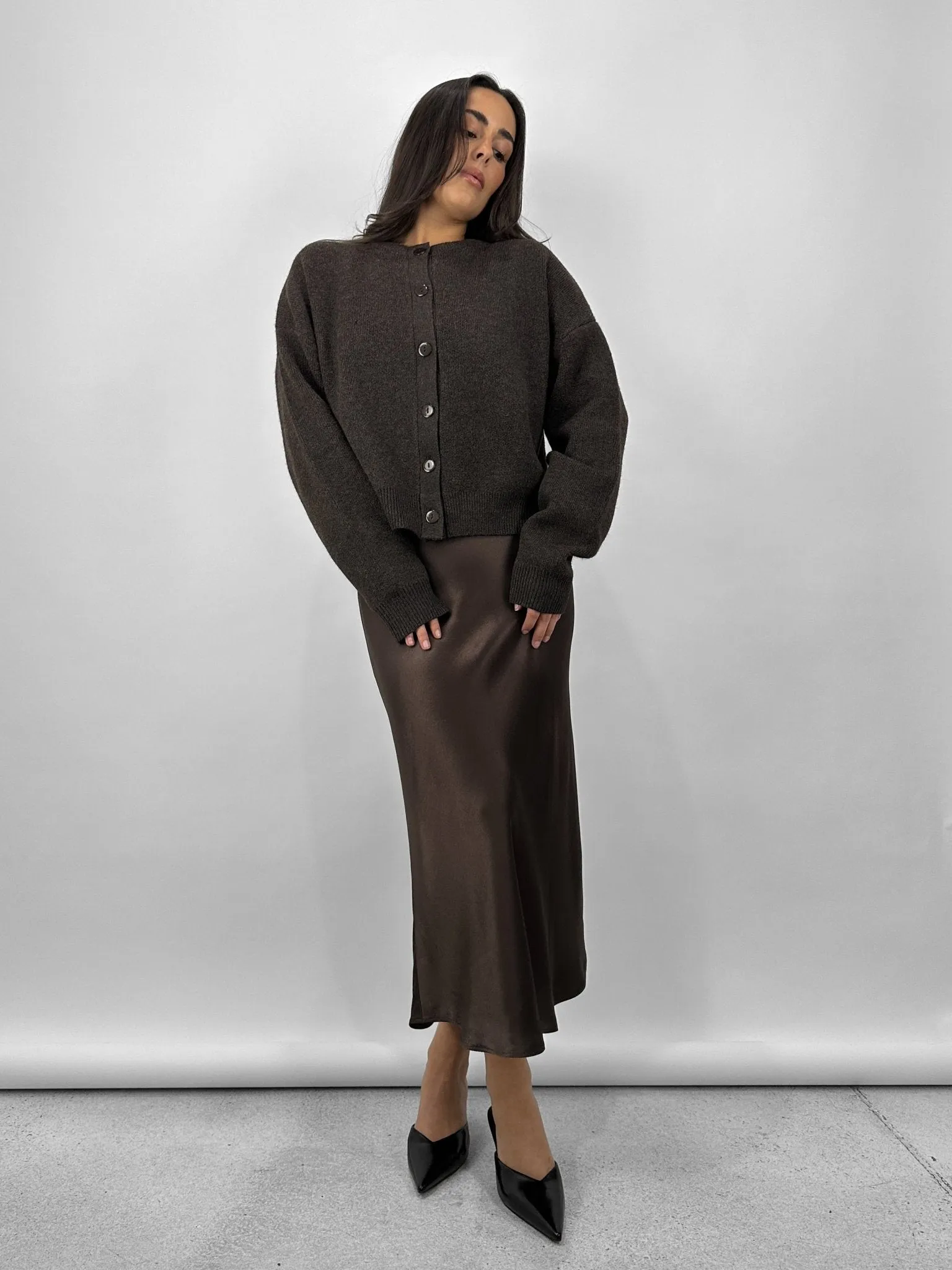 Scoop Neck Satin Midi Dress