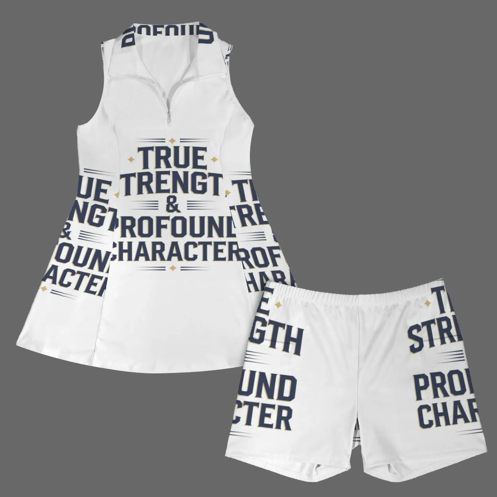 Separates Inner Shorts & Sleeveless Lapel Zipper Pocket Sport Dress