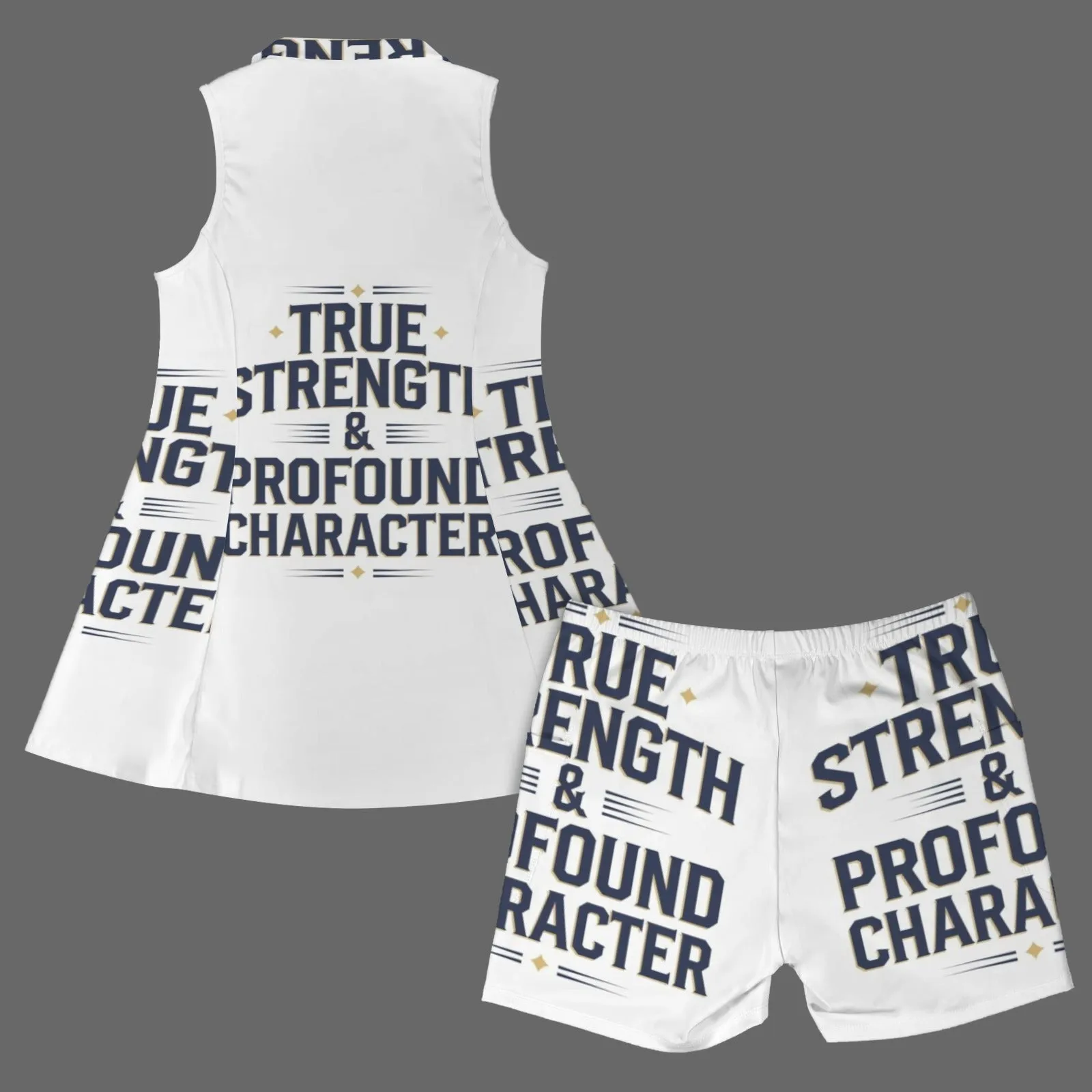 Separates Inner Shorts & Sleeveless Lapel Zipper Pocket Sport Dress