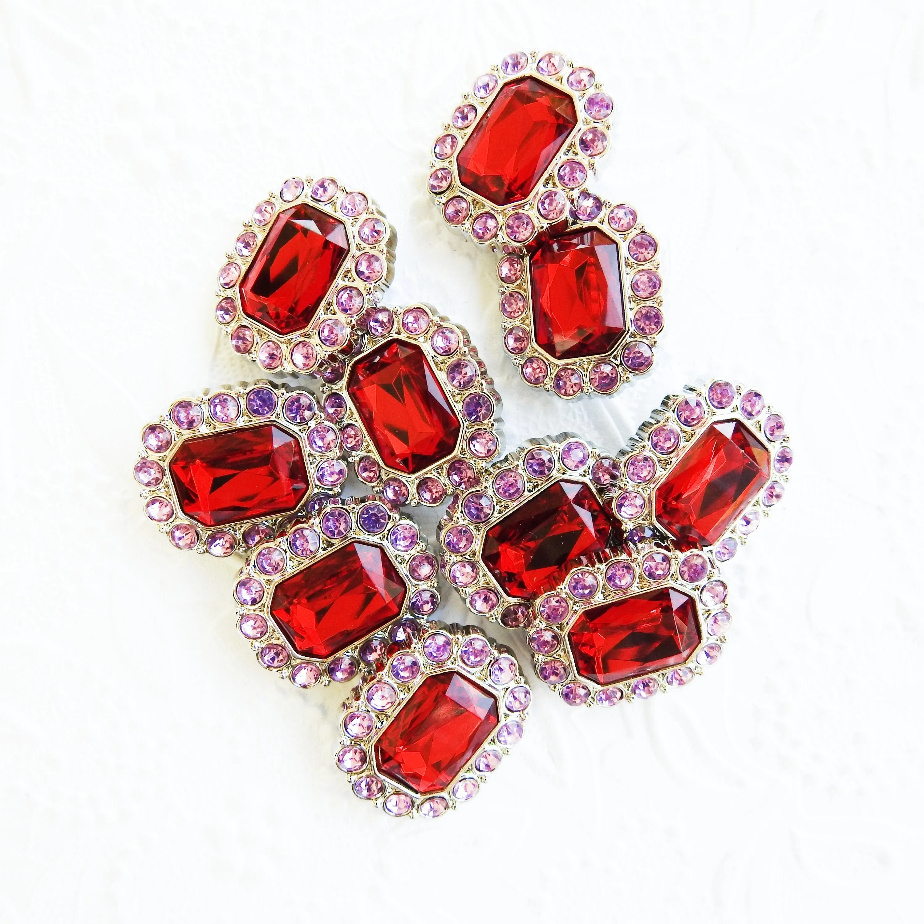 Set of 10 Large Red Rhinestone buttond (30mm)