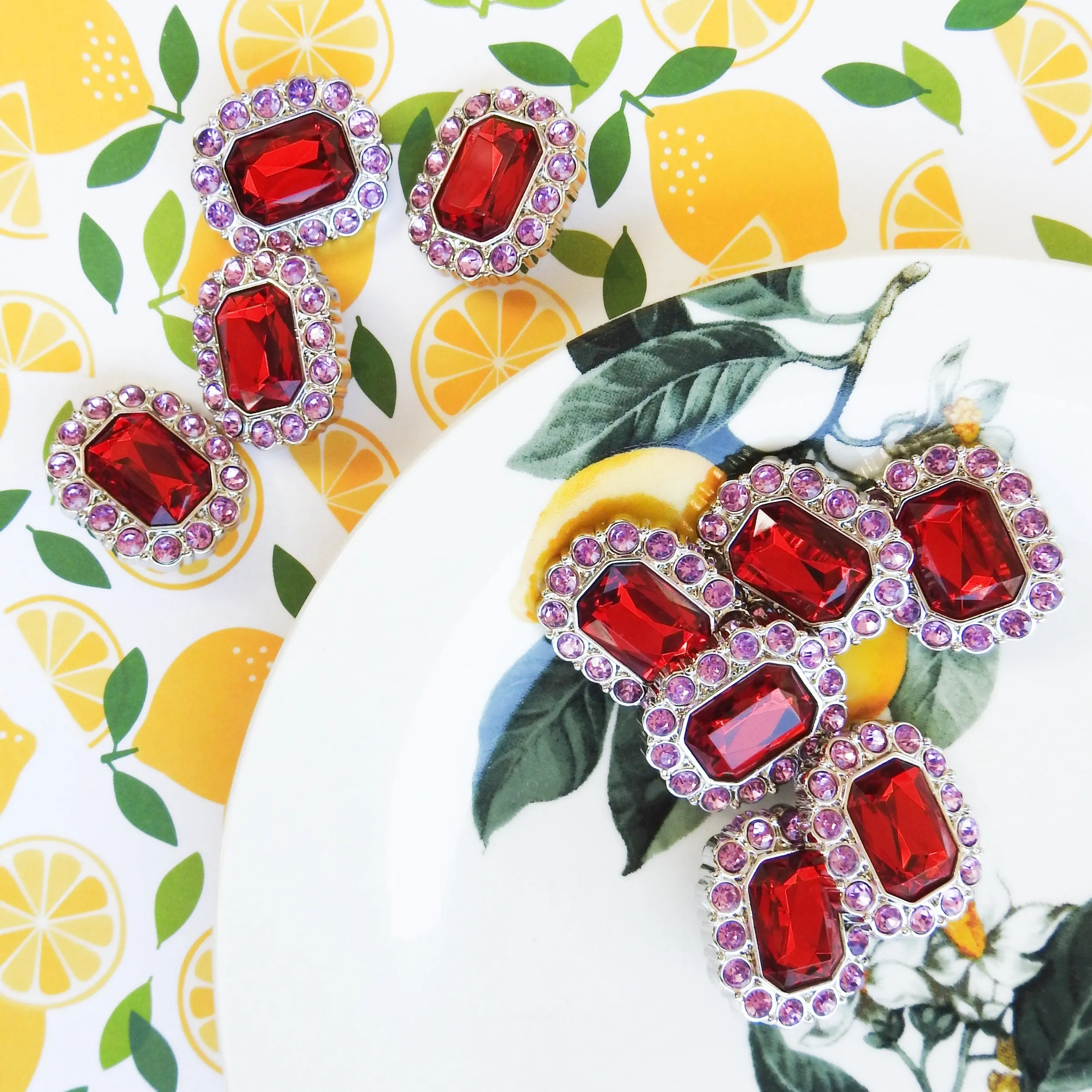 Set of 10 Large Red Rhinestone buttond (30mm)