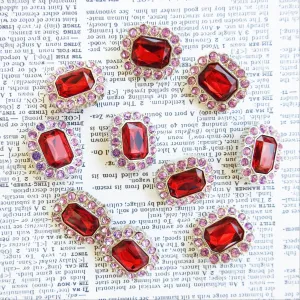Set of 10 Large Red Rhinestone buttond (30mm)