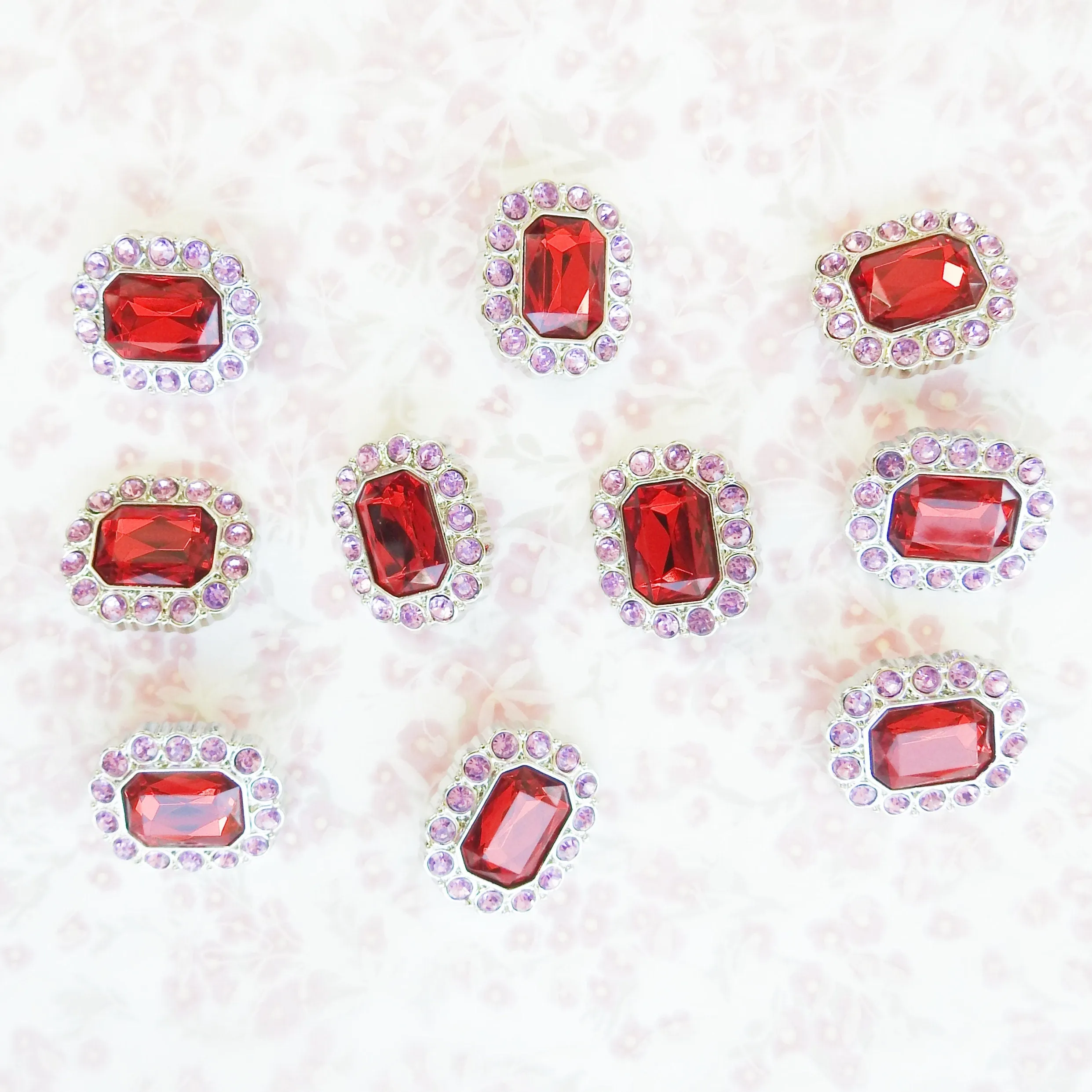 Set of 10 Large Red Rhinestone buttond (30mm)
